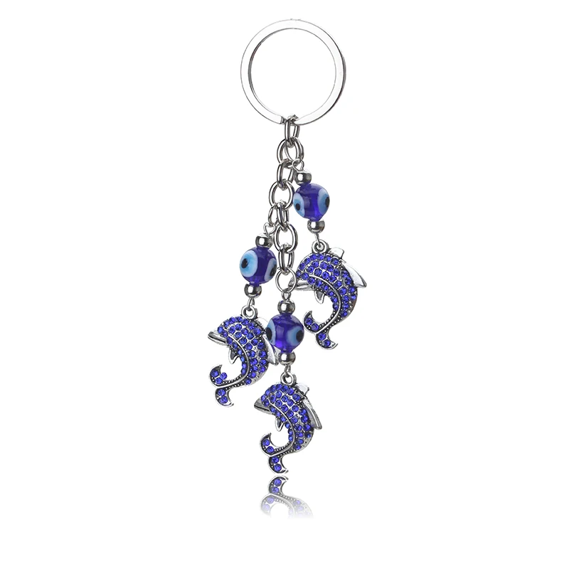 

1pc Blue Evil Eye Charms Keychain Crystal Dolphin Pendent Tassel Key Chain Vintage Alloy Car Key Chain Fashion Jewelry Gifts