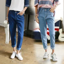 Тонкие весенние и летние джинсы брюки свободные женские корейских студентов Харлан брюки Bf Высокая Талия был тонкий девять брюки
