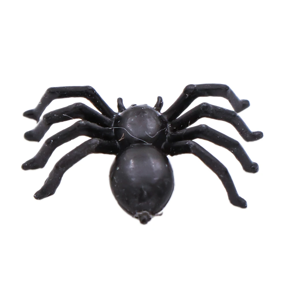 50pcs Small Black Plastic Fake Spider Toys Novelty Halloween Decorative Spiders 