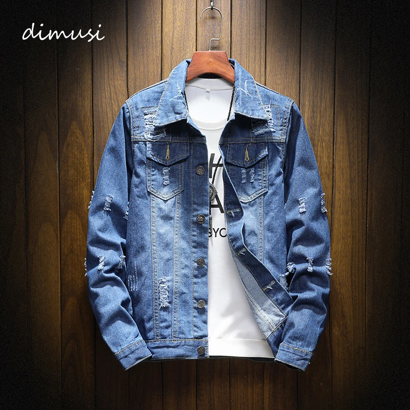 DIMUSI, Мужская джинсовая куртка, модная, хип-хоп, уличная, рваные, джинсовая куртка, Мужская джинсовая куртка, ковбойские пальто, одежда, 5XL, YA851