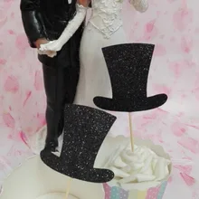 Блестящие черные шляпы кекс топперы Детские Свадебные душ День Рождения Лечить пищевой зубочистки Свадебная вечеринка украшения на заказ цветов