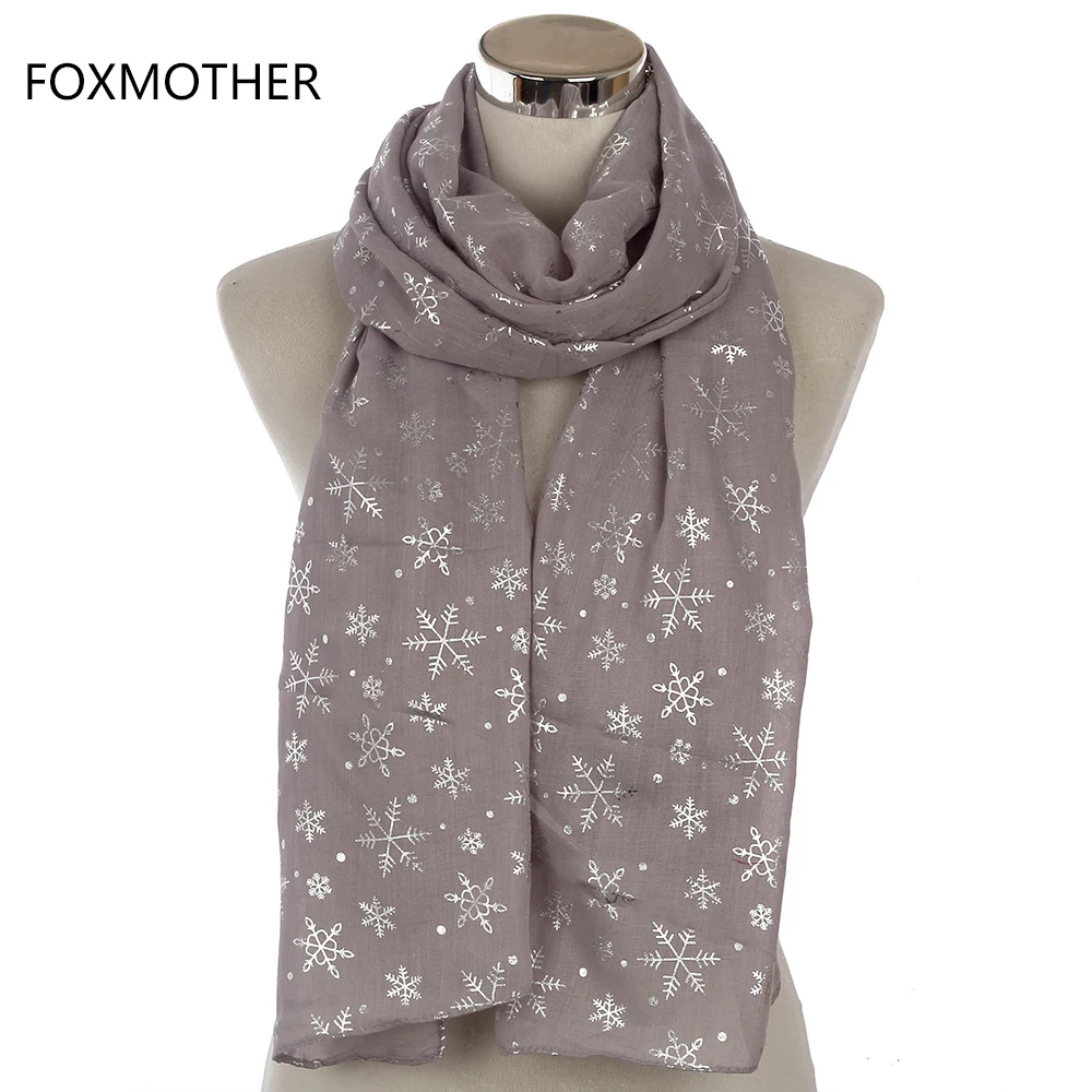 FOXMOTHER новые зимние женские блестящие серые бронзовые фольга Серебряные Снежинки шейные шарфы шейный платок снуд шарфы женские рождественские