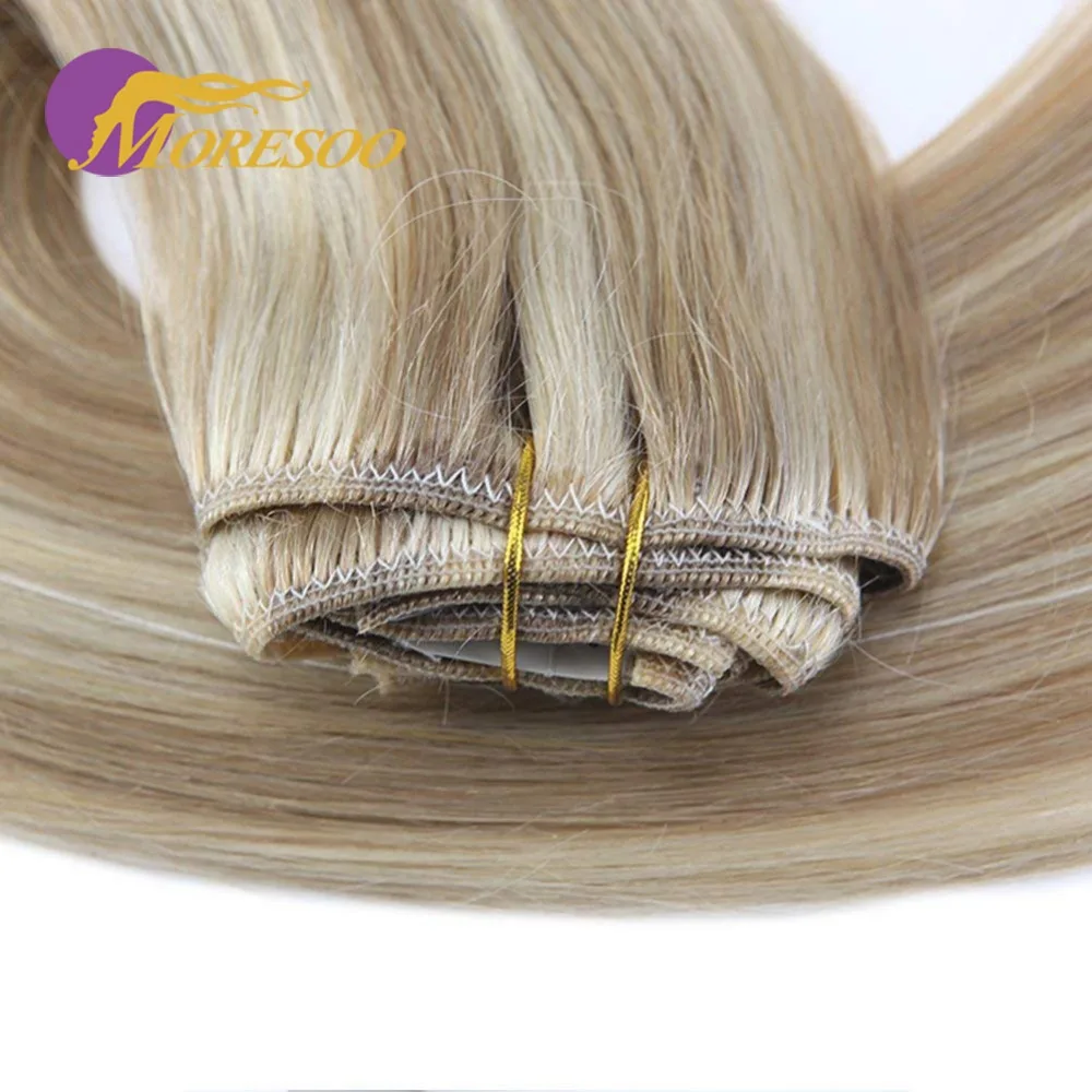 Moresoo Straight Clip In Hair Extensions Human Hair Machine Remy 16-24 Inch 7Pcs 100g Clip Ins Double Weft  Brazilian Hair