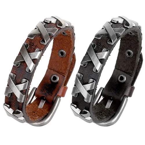 

Women's Men's Punk Stylish Leather Bangle Alloy Wristband Cuff Bracelet Jewelry