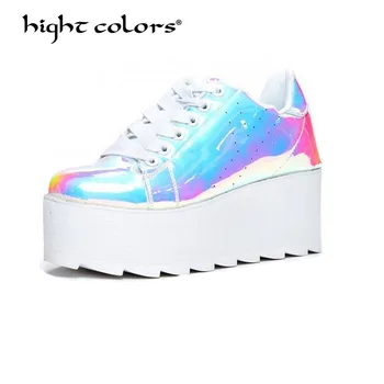 

Patent Leather Platform Shoes Women Spring Autumn 2019 New Arrival Designer Shiny Fashion Creepers Ladies Flats Shoes TAO-49
