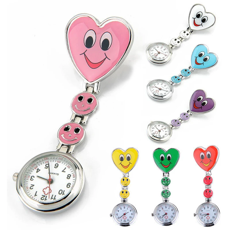 7 Colors Nurse Pocket watch Simple Mini Clock Lovely Heart Smile Face With Medical Nurses Quartz 2