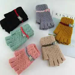 Женские утепленные полупальчиковые перчатки осень-зима женская пряжа вязанные перчатки-митенки зимние водительские перчатки