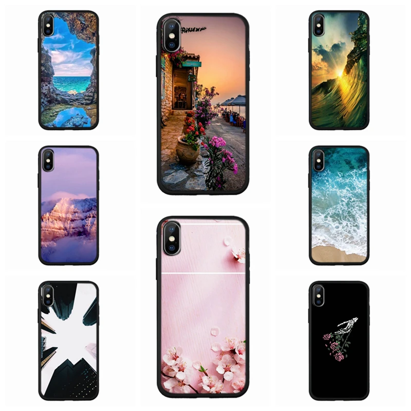 Силиконовый чехол для iPhone X XR XS 6 6S 7 8 Plus с пейзажным узором чехлы телефонов задняя