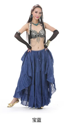 Женская АТС племенная юбка для танца живота льняная племенная богемная Женская Цыганская длинная юбка полный круг танцевальная одежда 14 цветов - Цвет: Dark Blue