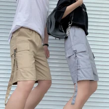 Эластичный пояс кольцо лента карман Свободный Повседневный прямой короткий карго джоггер уличная одежда в стиле хип-хоп, Панк японский мужской сплошной низ/брюки