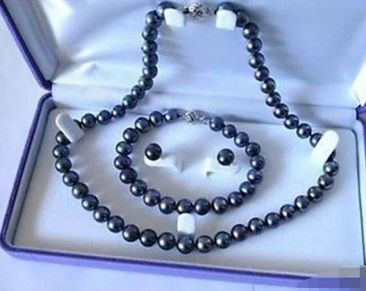 

-hot 07884 SOUTH Black Pearl Necklace Bracelet Earring Set new