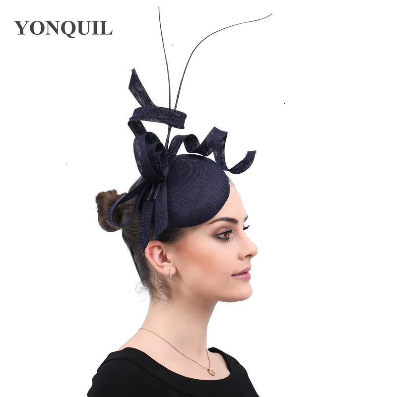 

Wedding Navy Fascinator vintage loops Hats Elegant Women church occasion decorative millinery Brides Hair Accessories SYF491