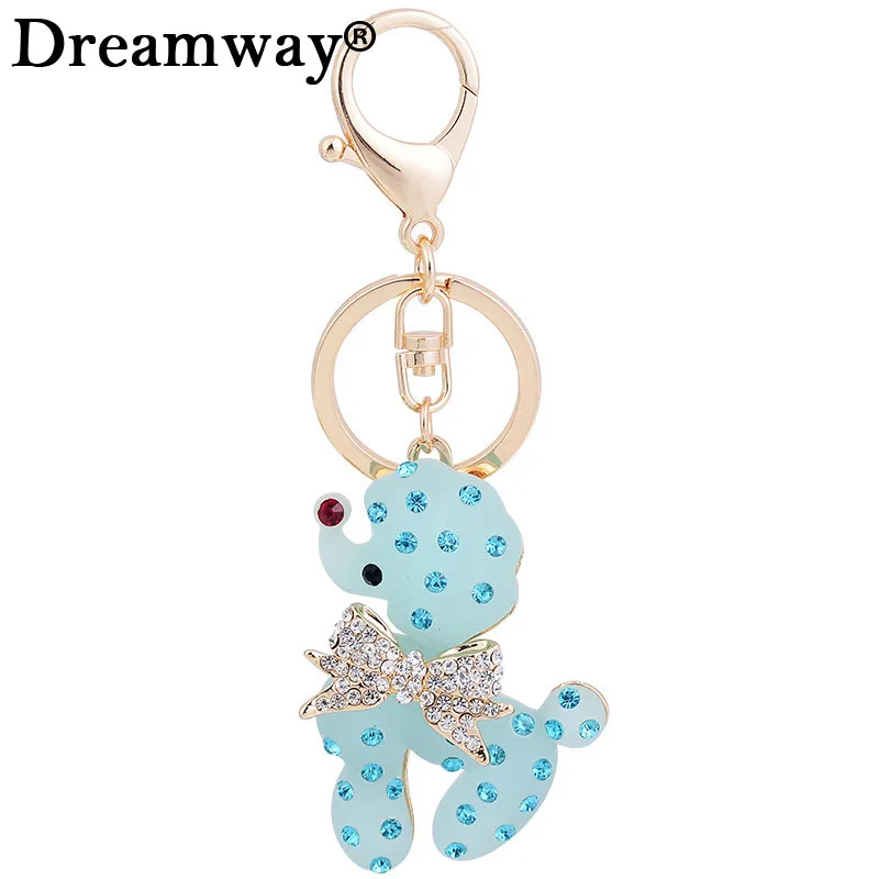 Lovely Fashion Rhinestone Pet Dog Keychain 2019 New Bowknot Poodle Key Chain Car Key Ring Plated