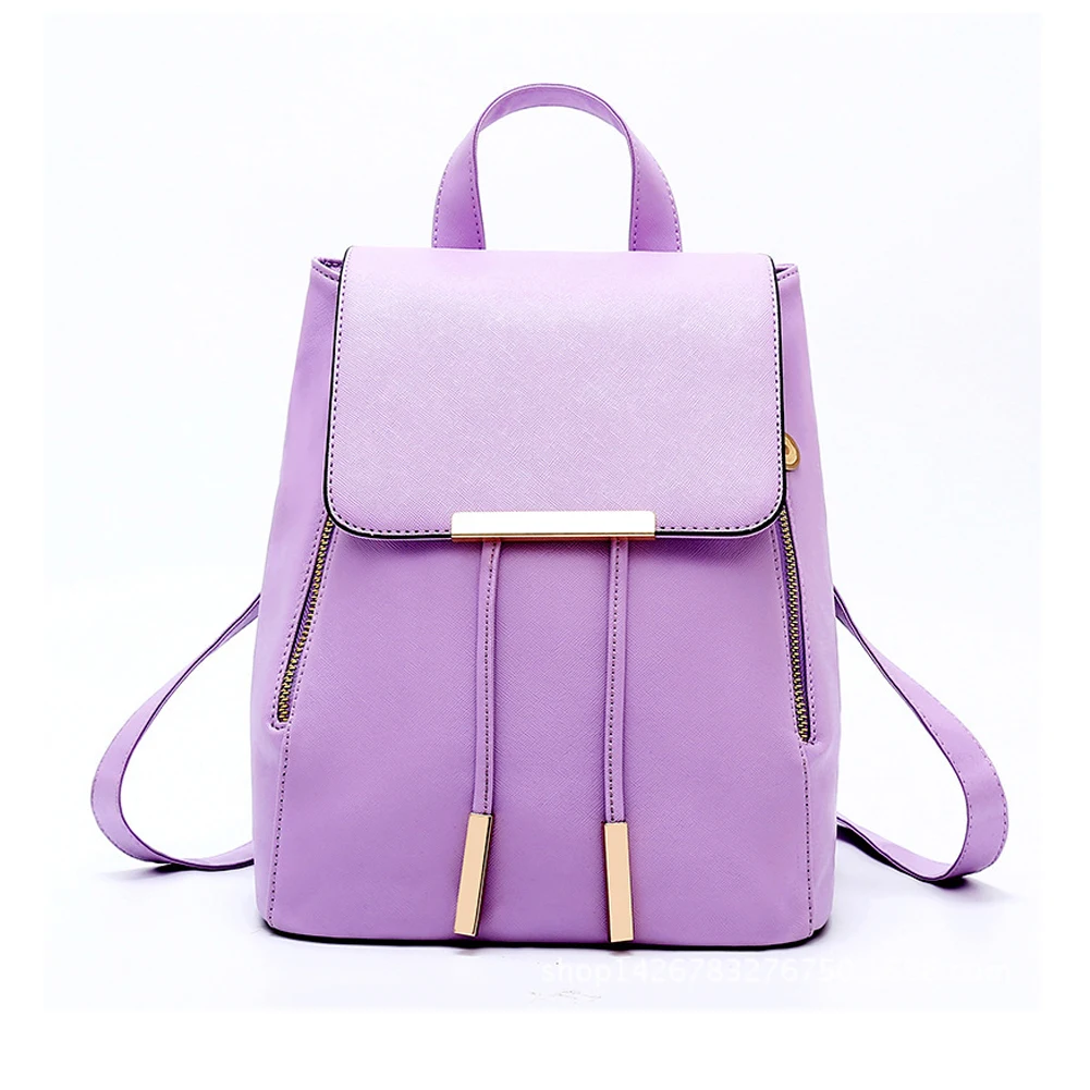 

Women Backpack Solid Color PU Leather Backpack Students Girls New Tide Leisure Zipper School Bags