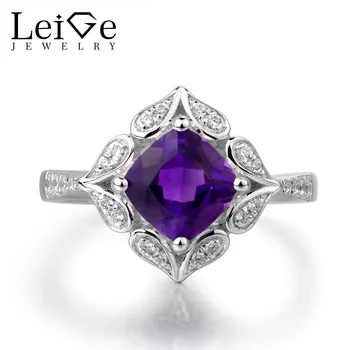 

Leige Jewelry February Birthstone Ring Natural Amethyst Ring Solid 925 Sterling Silver Purple Gemstone Fine Jewelry for Women
