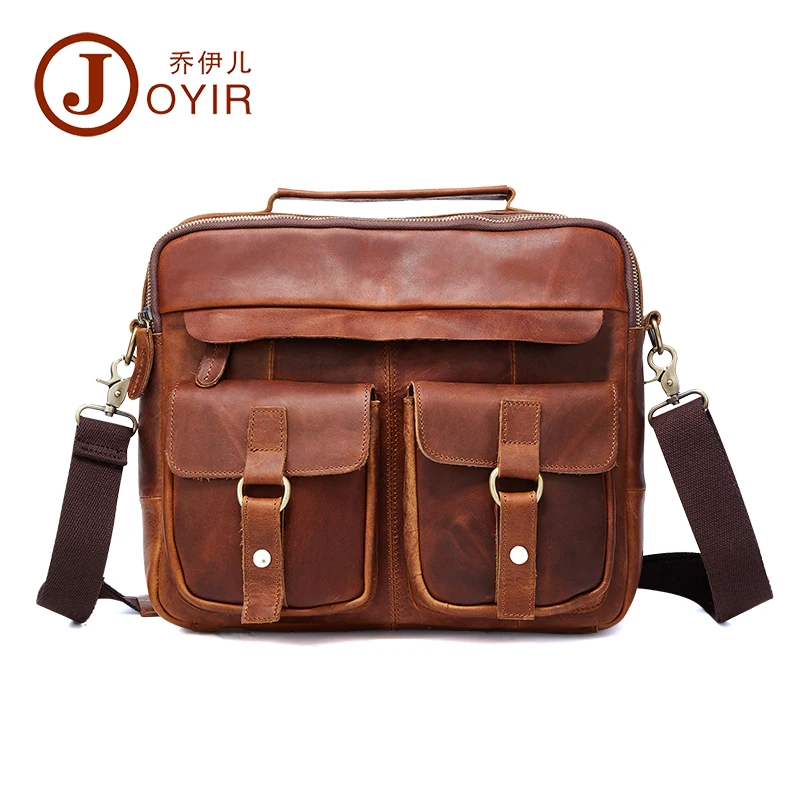 Luxury Vintage 100% Genuine Leather Bag Natural Crazy Horse Leather Men Handbags Double Layers Casual Retro Business Briefcase