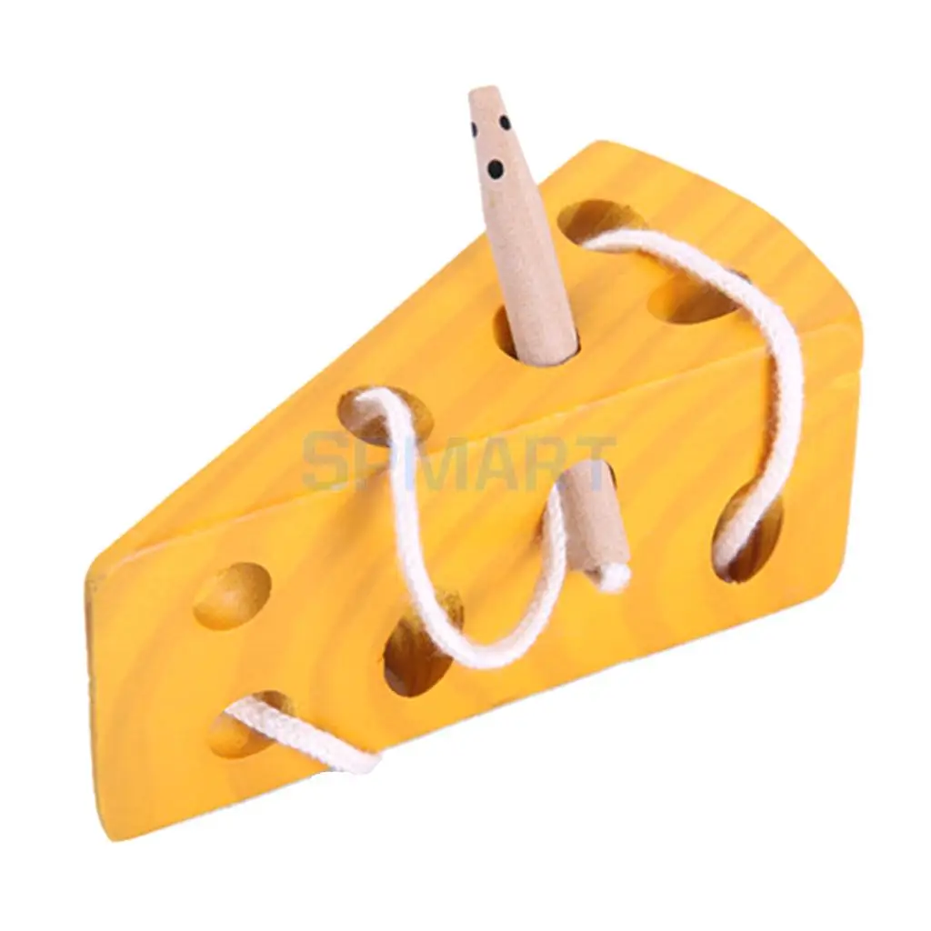 Kids Intelligence Montessori Puzzle Wooden Cheese Toy Threading Lacing