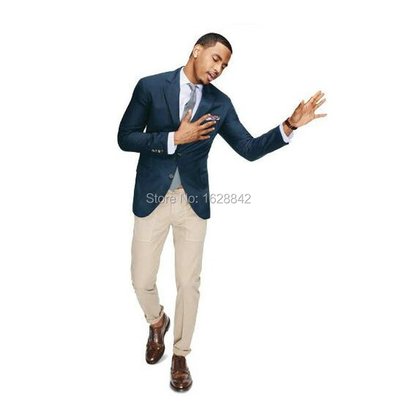 blazer azul calca caqui