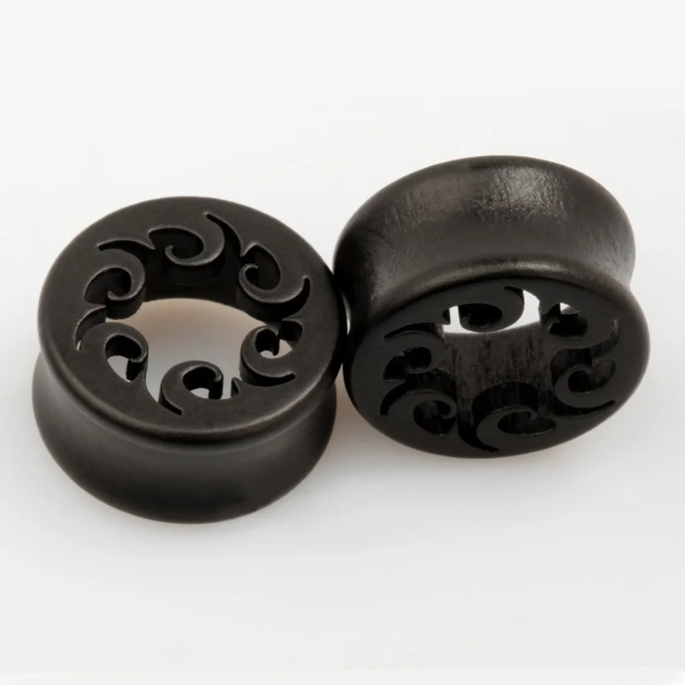 Buy 2pcs Black Hollow Wood Ear Plugs Piercing Wood