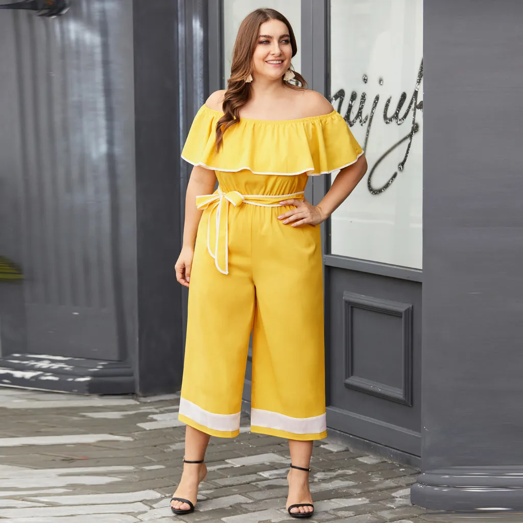 

Women's Jumpsuit Plus Size Ruffled Slash Neck Sling Contrast Color Wide Leg Rompers Womens Jumpsuit Overalls L30803