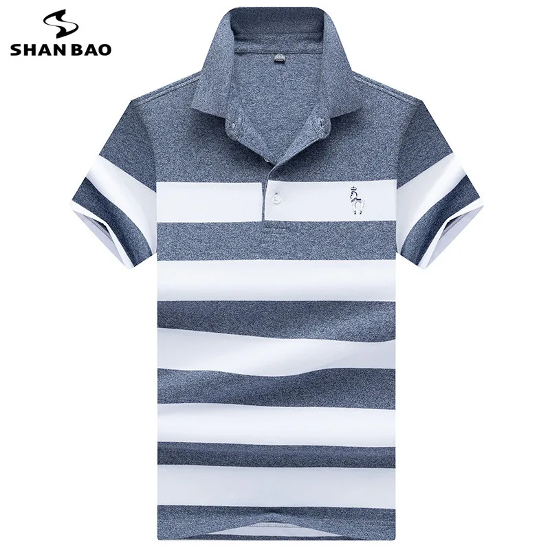 

2019 Summer Luxury High Quality Cotton Chest Embroidery Business Casual Men's Stripe Short Sleeve Lapel Polo Shirt 8075
