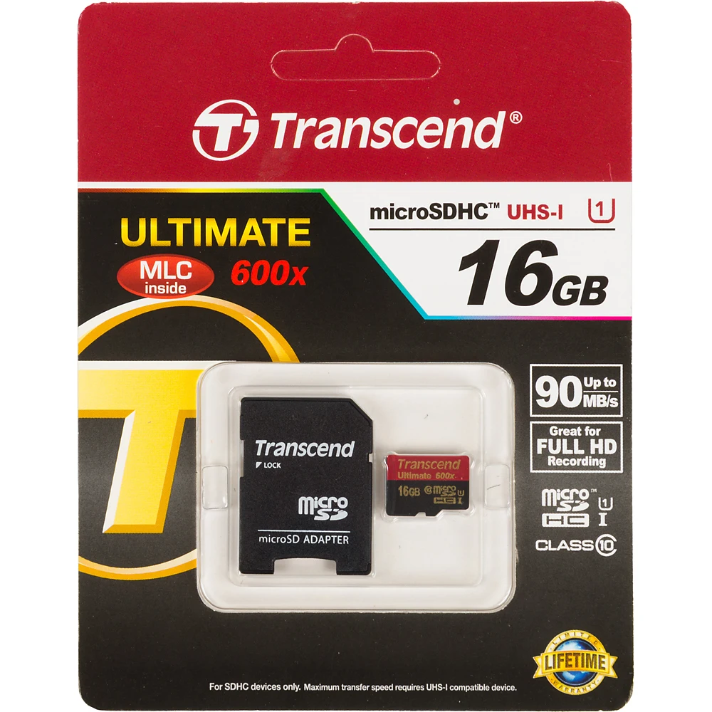 Флеш карта TRANSCEND TS16GUSDHC10U1 microSDHC 16Gb Class10 Ultimate + adapter|Карты памяти| |