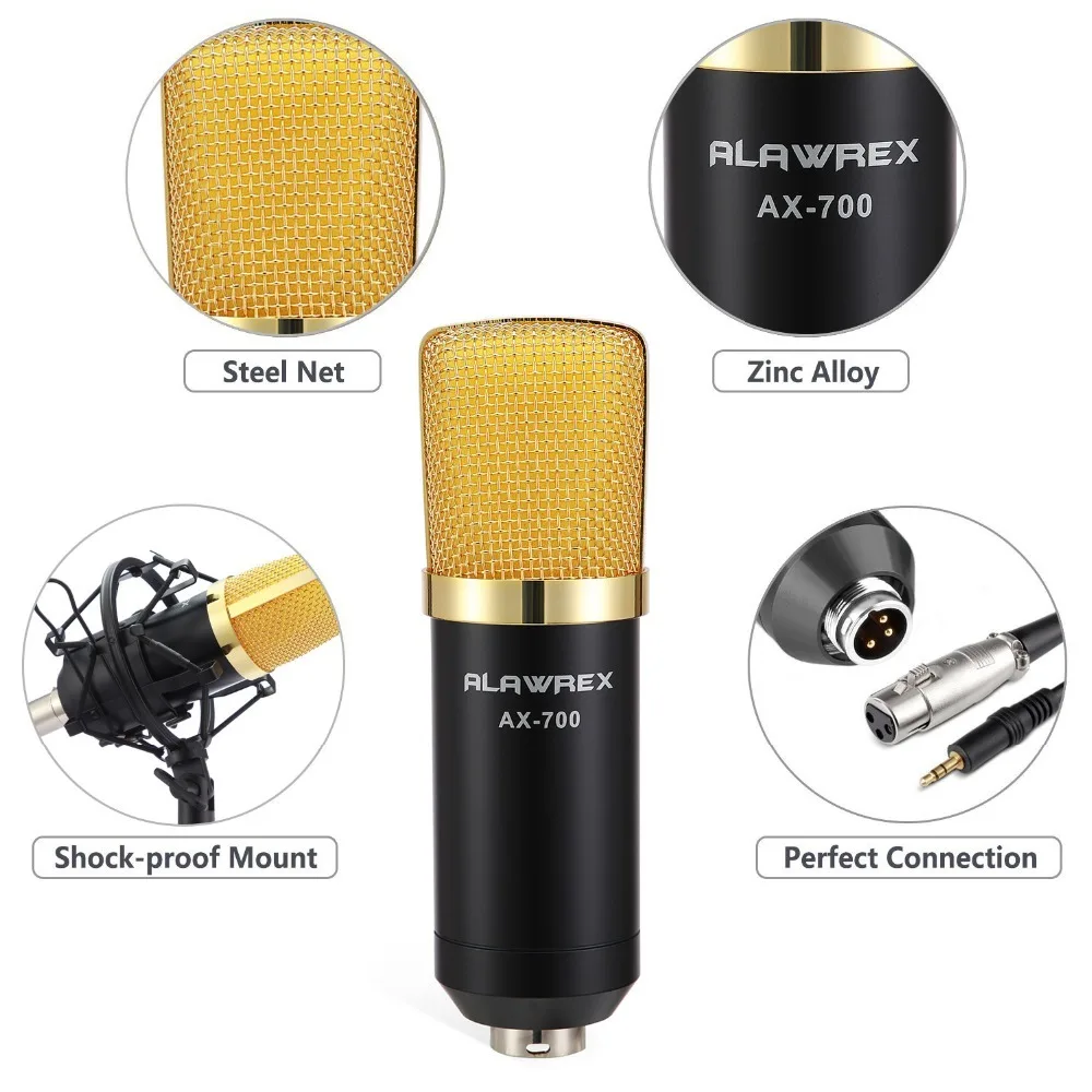 ALAWREX AX-700 конденсаторный звуковой микрофон с записывающим устройством с креплением и кабелем для радио Braodcasting пение KTV караоке