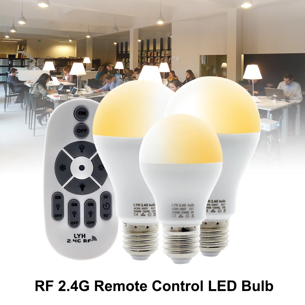 Умный светодиодный светильник E27 AC86-265V, 6 Вт, 9 Вт, 12 Вт, светодиодный прожектор RF, 2,4 г, дистанционное управление, умное освещение, теплый белый, холодный белый, сменная лампа