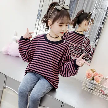

JMFFY 2019 Spring Kids Baby Girl Long Sleeves Shirt Jacket Coat Autumn Clothing Girls Blouses Children Outwear Striped 4-15T New