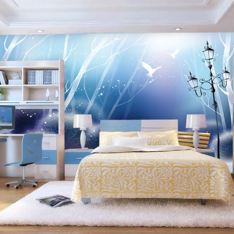 Luxury Modern Style No Woven Blue Sky Birds Wallpaper for Walls Large