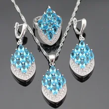 Ashley Creado Topacio Azul Claro CZ Joyería de Plata de Color Blanco Para Las Mujeres Collar Colgante Pendientes Anillos Caja de Regalo Libre