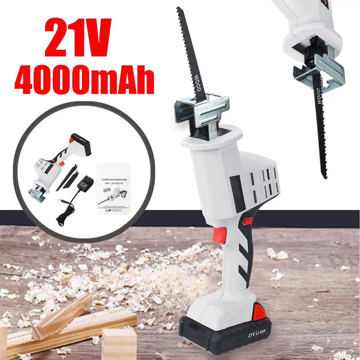 

21V 220W Li-Ion 4000mAh Cordless Reciprocating Saw Wood Metal Chain Saws Cutting Power Tool 2700rpm