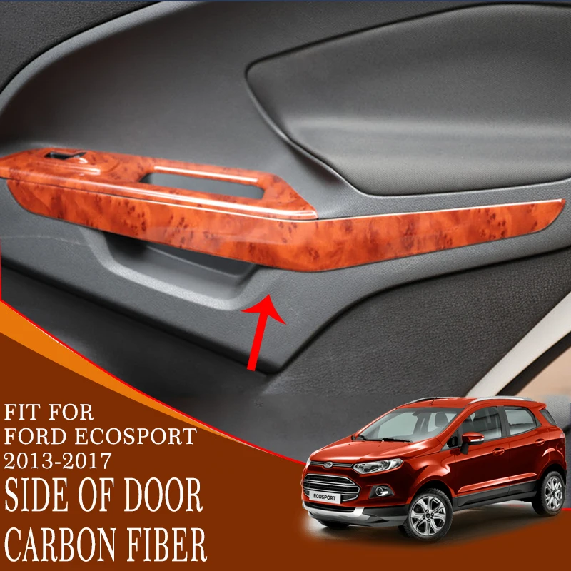 

car interior sequin Inner Doors Panel Handle Bar Pull Trim Cover carbon fiber mahogany ABS plastic for ford ecosport 2013-2017