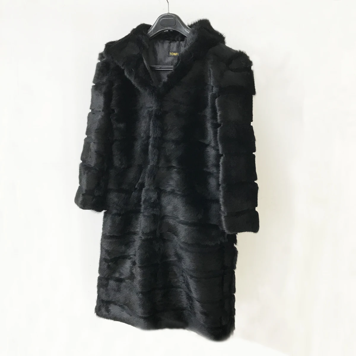 Длинное пальто с капюшоном и натуральным кроличьим мехом для женщин; Новинка; зимнее теплое пальто с натуральным мехом; винтажная куртка на заказ; большие размеры; tsr648