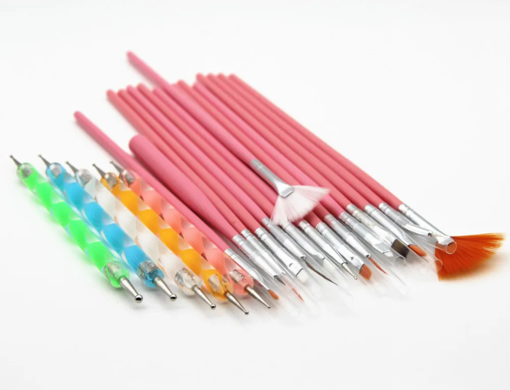 20 kusů sadu Nail Art Design Dotting Painting Kreslení polského kartáče Pen Tools Nail Polish Art Brush