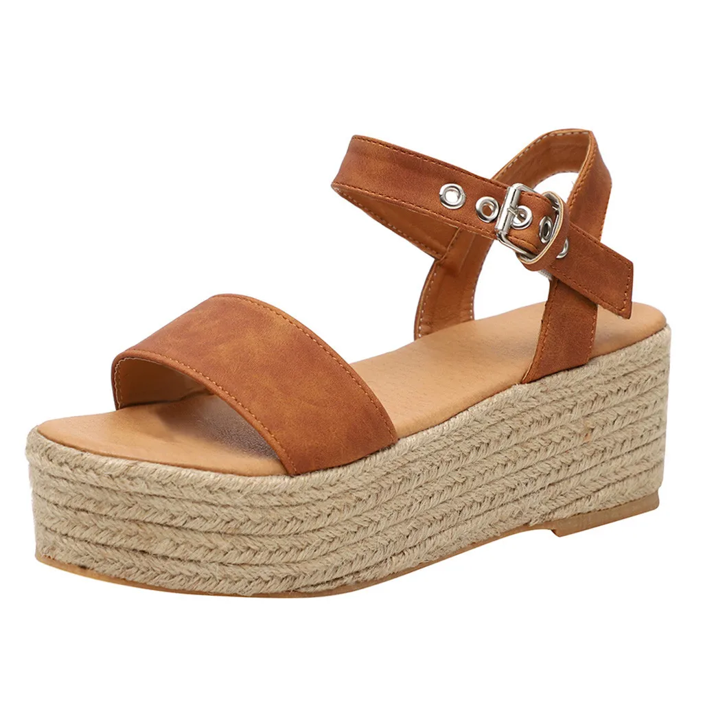 Новые женские летние сандалии на платформе с ремешком и пряжкой на лодыжке; удобные римские сандалии на танкетке в богемном стиле;# 5Z - Цвет: B