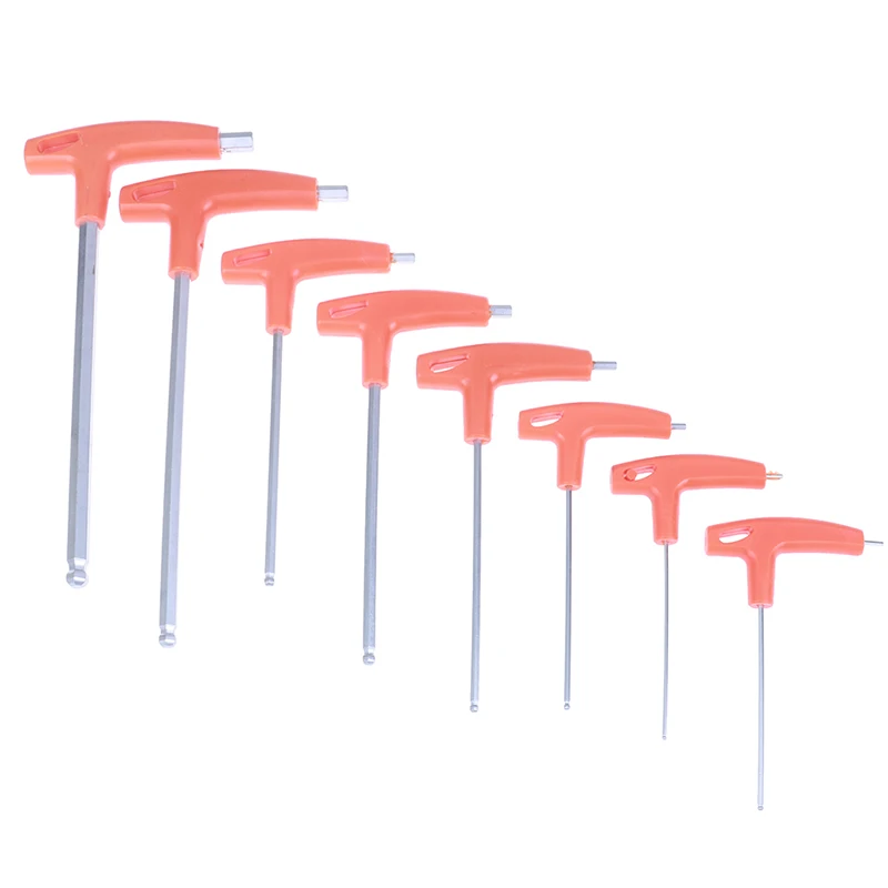 1pc 2.0mm-10mm T Shape Metric Handle Allen Wrench Ball End Hex Key Long Arm