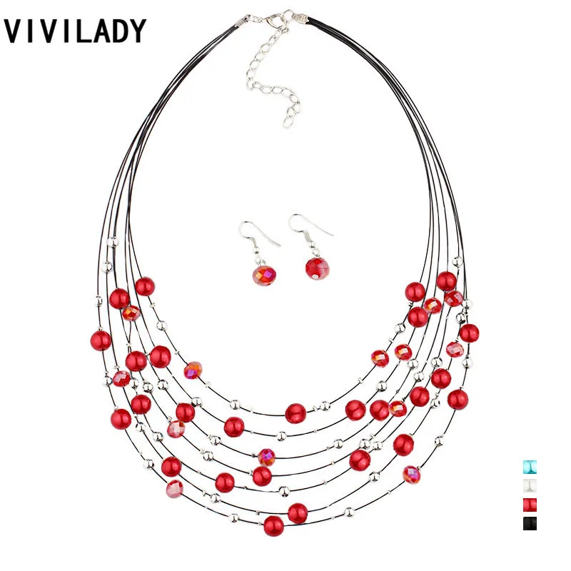 Модный vivilady ручная работа, имитация жемчуга, австрийские кристаллы, бусины, многослойные Ювелирные наборы, женское свадебное ожерелье, серьги, бижутерия, подарки