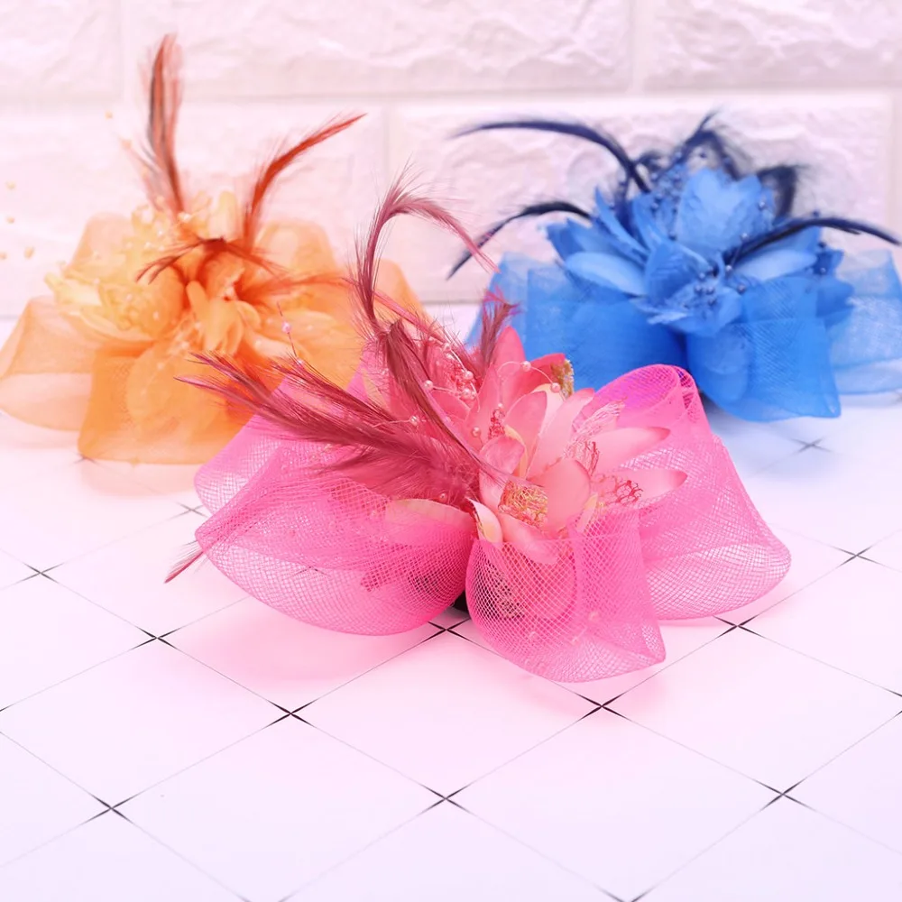 Womens Flower Feather Beads Mesh Corsage Hair Clips Fascinator Bridal Hairband