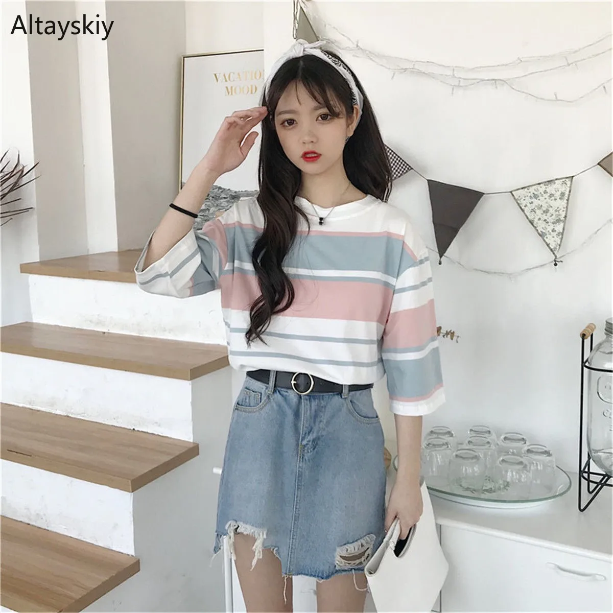 

T-shirts Women Short Sleeve Korean Style Students Loose Fashion Leisure All-match Womens Clothing Summer Sweet High Quality 2019
