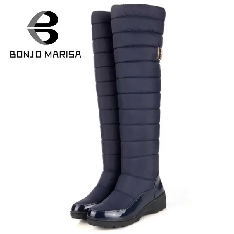 BONJOMARISA 2016 Over Knee Thigh High Boots Women Winter Shoes With Fur Platform Shoes Black Blue