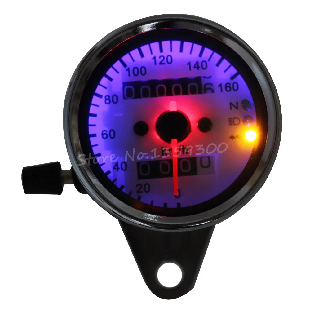 Universal Motorcycle Dual Odometer Speedometer Gauge LED Signal
