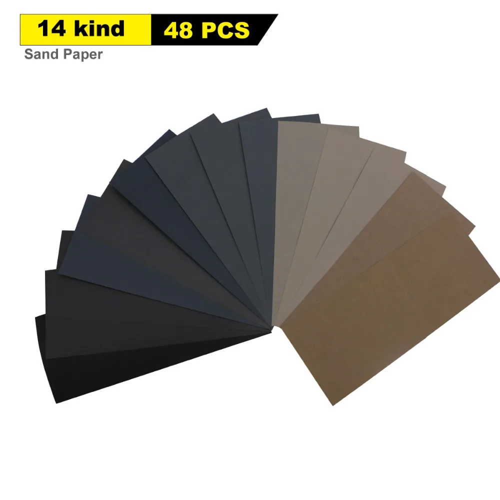 

48pcs 9"x3.6" Wet Dry Sandpaper 320 to 10000 Assorted Grits for Wood Furniture Finishing, Metal Sanding and Automotive Polishing