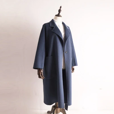 Guesod Winter New Arrival Double-Sided Cashmere Coat Female Smog Blue Medium-Length Slim Outerwear Slim Waist Below Knee