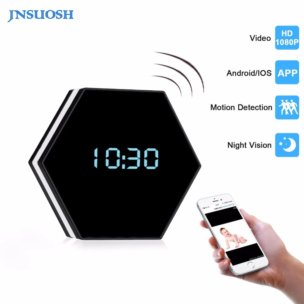 

Mini Camera Clock-1080P H.264 Night Color Mirror Electronic Wireless Camera IR Night Vision IP Clock Camera DV DVR Camcorder