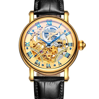 Швейцарские роскошные мужские часы Бингер бренд двойной скелет механические мужские наручные часы сапфир Полный нержавеющая сталь B-5066M - Цвет: Item 4