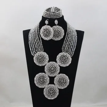 

2016 African Jewelry Sets Top Design Silver Nigerian Wedding African Beads Jewelry Set Crystal Beads Necklace Jewelry Set ANJ126