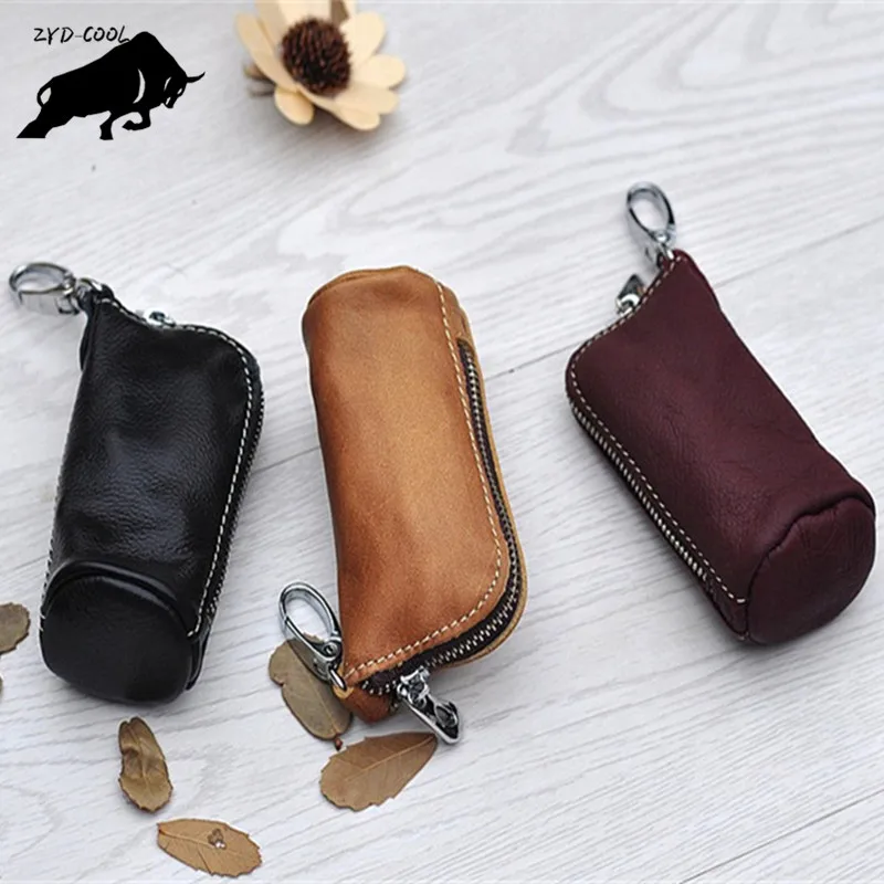 

ZYD-COOL Key Holder Genuine Cow Leather Buckets key cases Zipped Key Pouch Keychain Auto Car Key Cases Bag