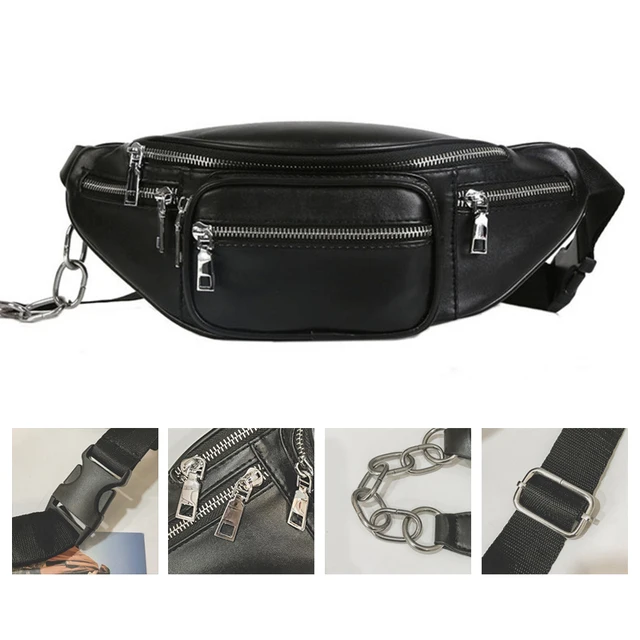 Laamei Brand Soft PU Leather Women Waist Bags Casual Black Chest Bag Anti Theft Phone Holder Shoulder Bag Waist Packs Girls