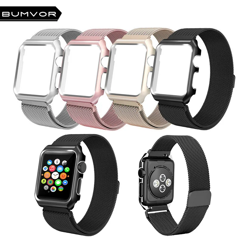 

44/40/38/42MM Strap For Apple Watch Stainless Steel Mesh Magnetic Replacement Wrist Band With Protective Case For iWatch 1/2/3/4